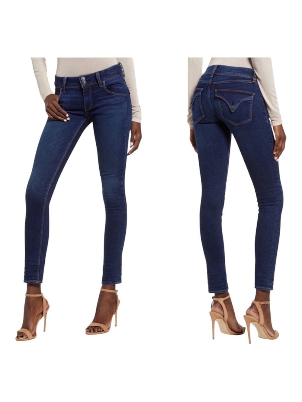 Hudson Collin Skinny Jeans Deep Indigo, Ankle Raw Hem, W27, Size 6, Best Butt